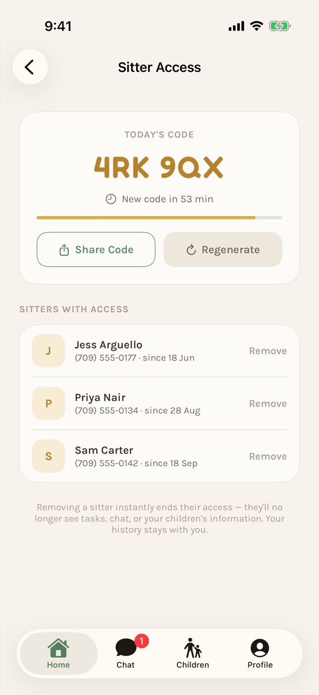 GiggleGuardian: Sitter access and code